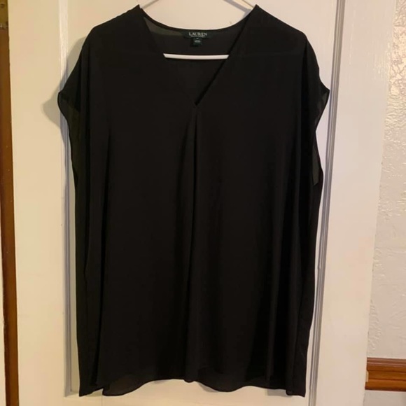 Lauren by Ralph Lauren cap sleeve shirt-black - Picture 1 of 1